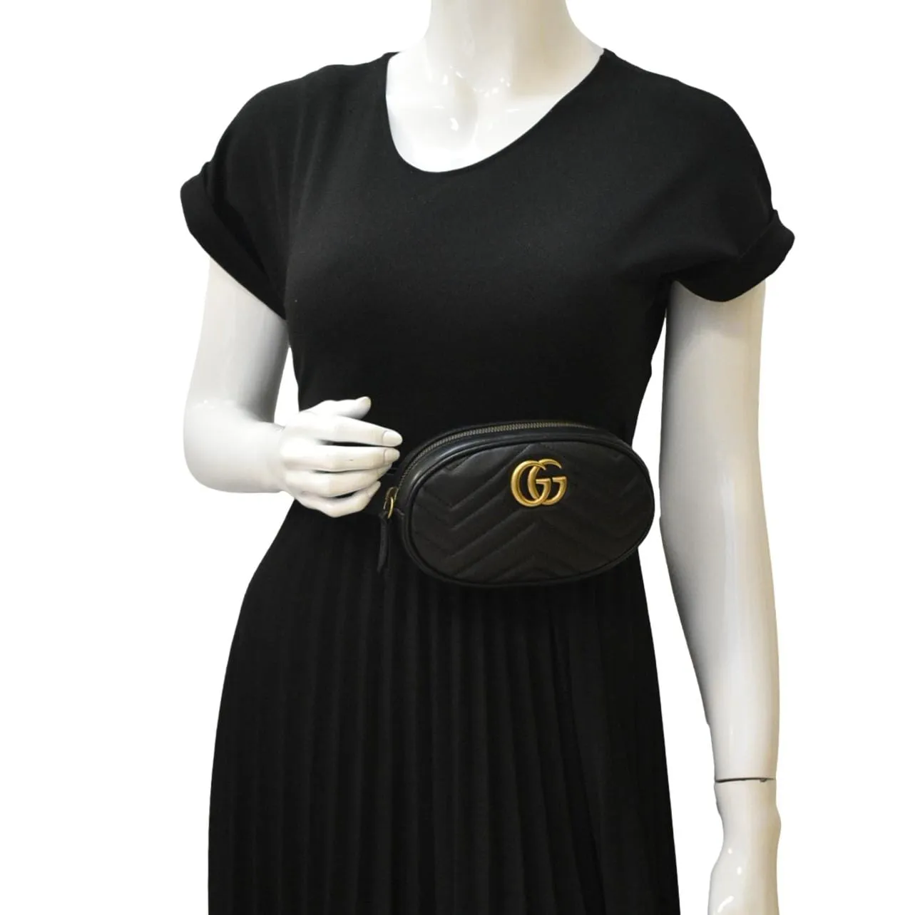 GUCCI GG Marmont Matelasse Leather Belt Bag Black 476434