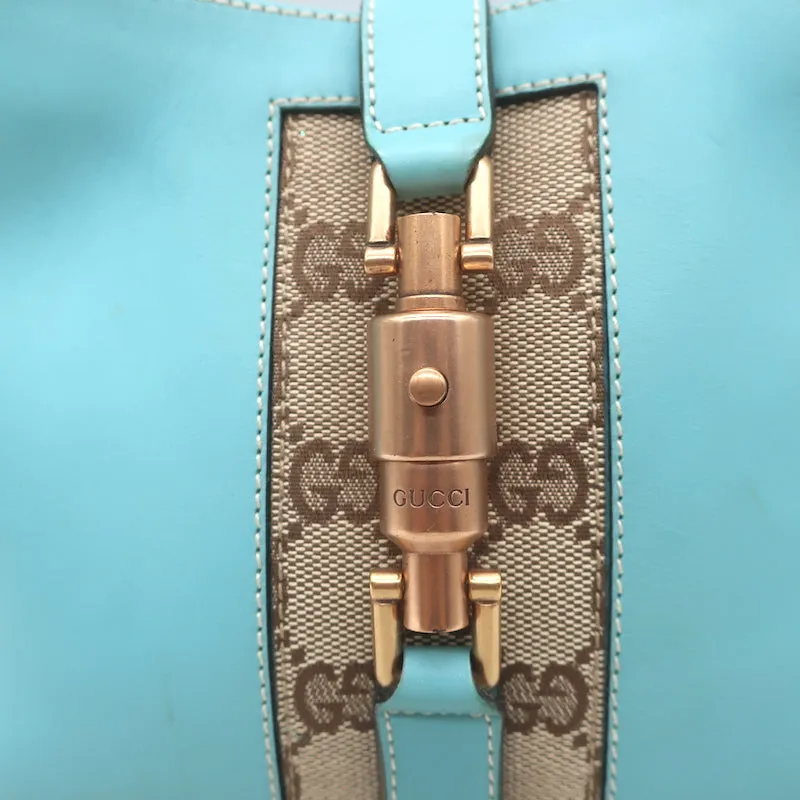 Gucci Nailhead Jackie Mini Hobo Bag Blue Leather & GG Canvas