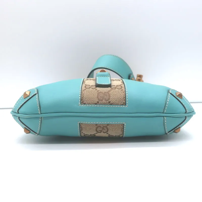 Gucci Nailhead Jackie Mini Hobo Bag Blue Leather & GG Canvas