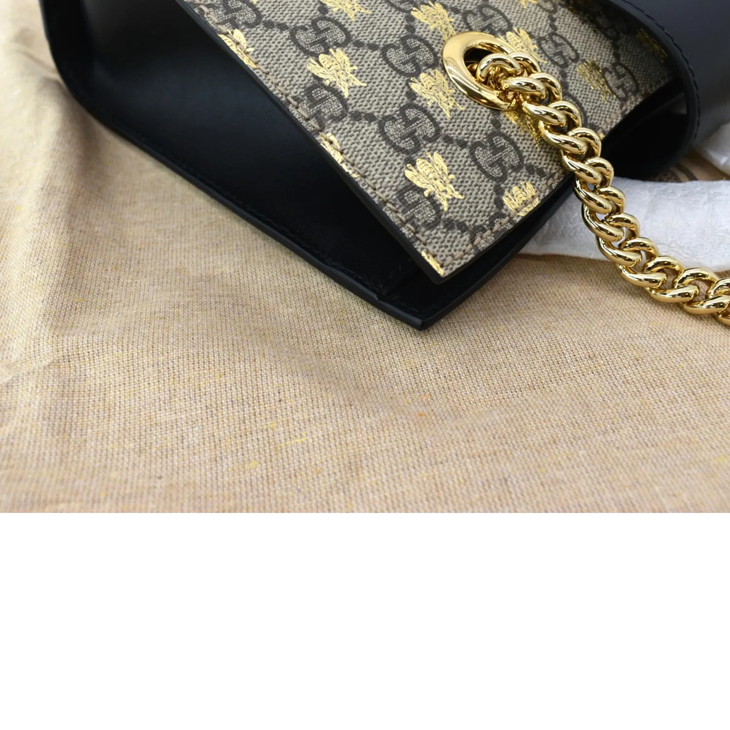 Gucci Ophidia Bees Padlock Small GG Supreme Canvas Tote Bag Beige 498156