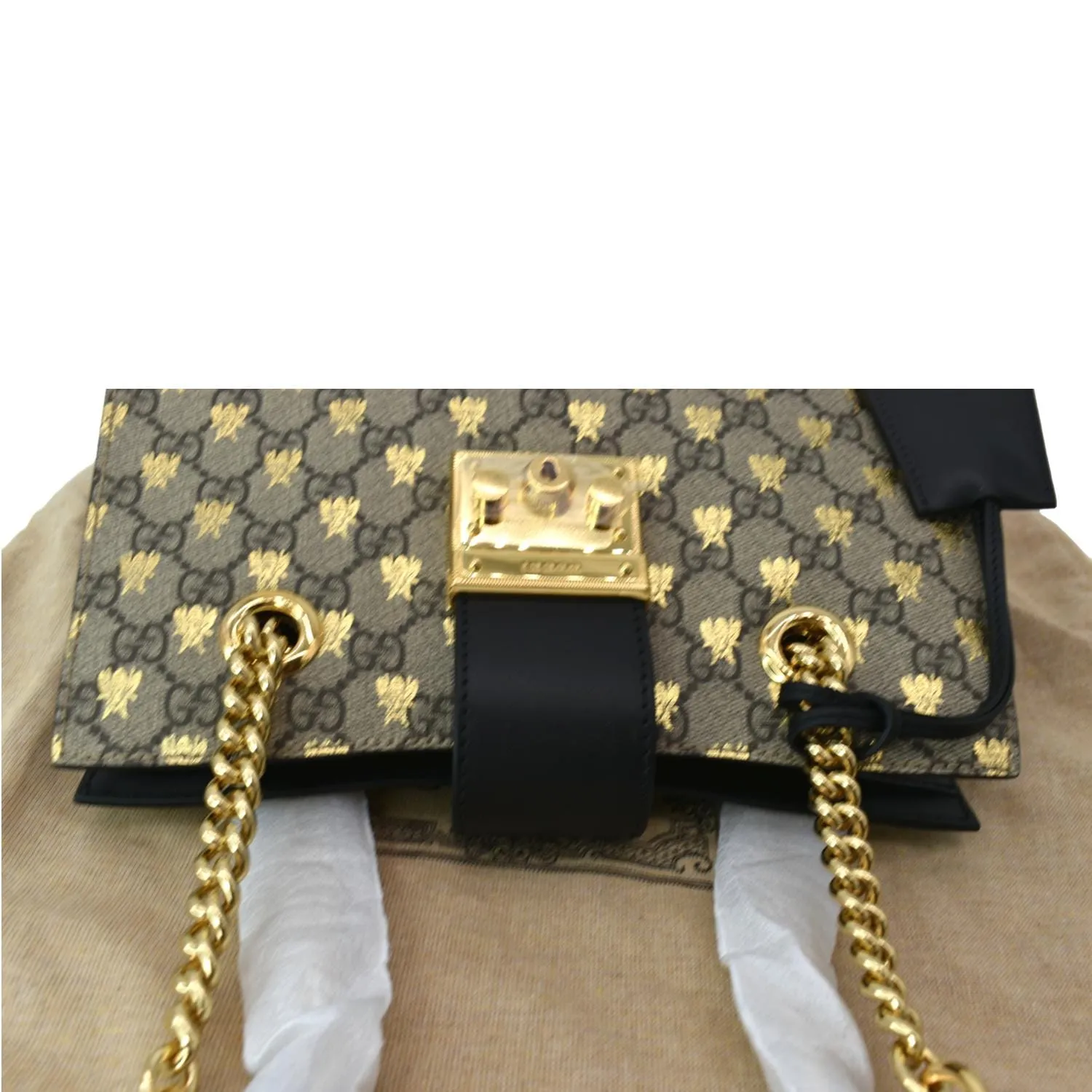 Gucci Ophidia Bees Padlock Small GG Supreme Canvas Tote Bag Beige 498156