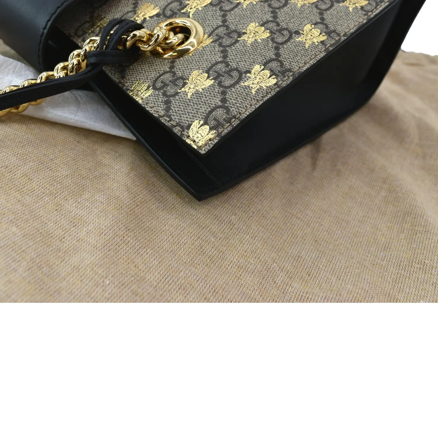 Gucci Ophidia Bees Padlock Small GG Supreme Canvas Tote Bag Beige 498156