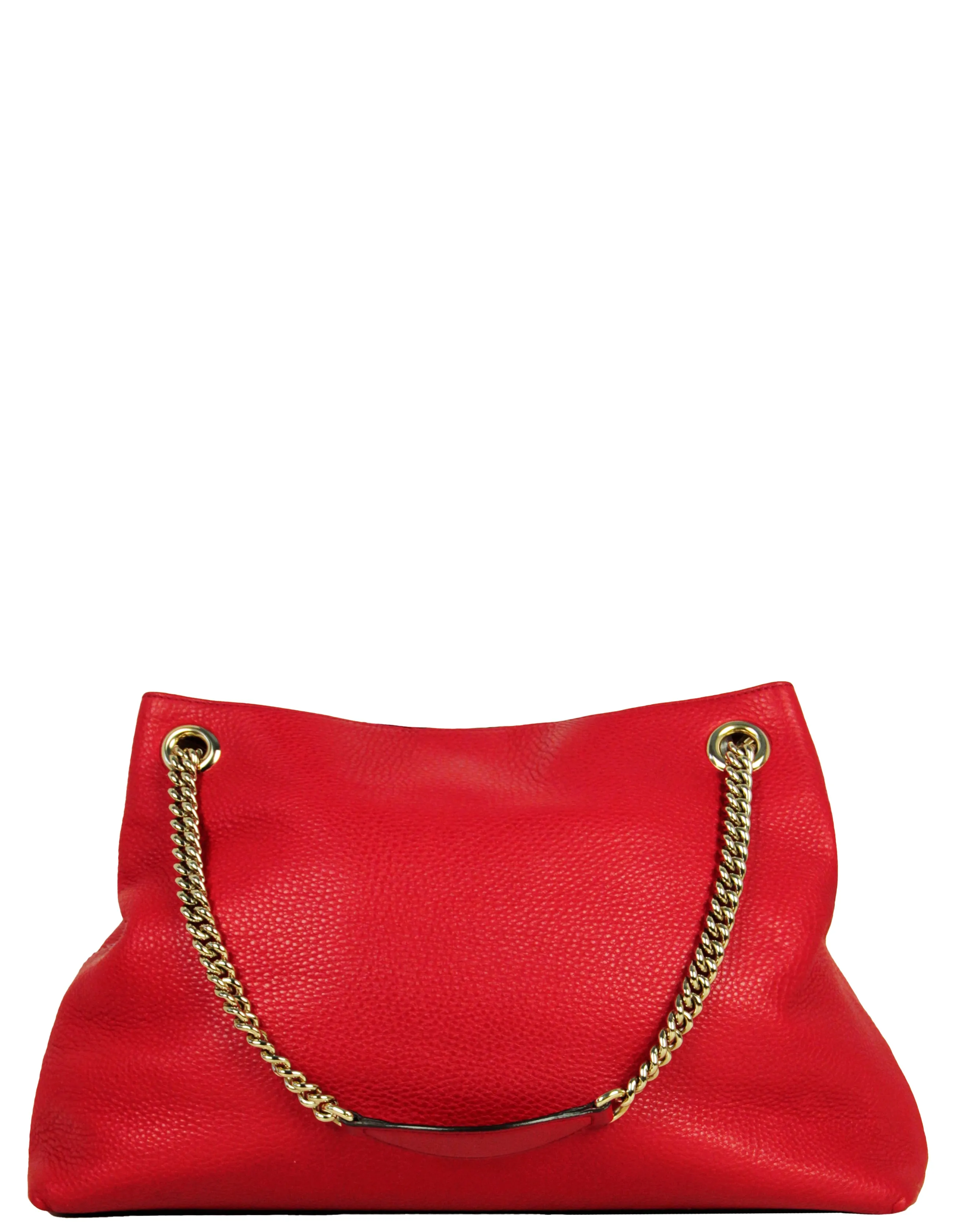 Gucci Red Pebbled Calfskin Leather Soho Chain Tote Bag