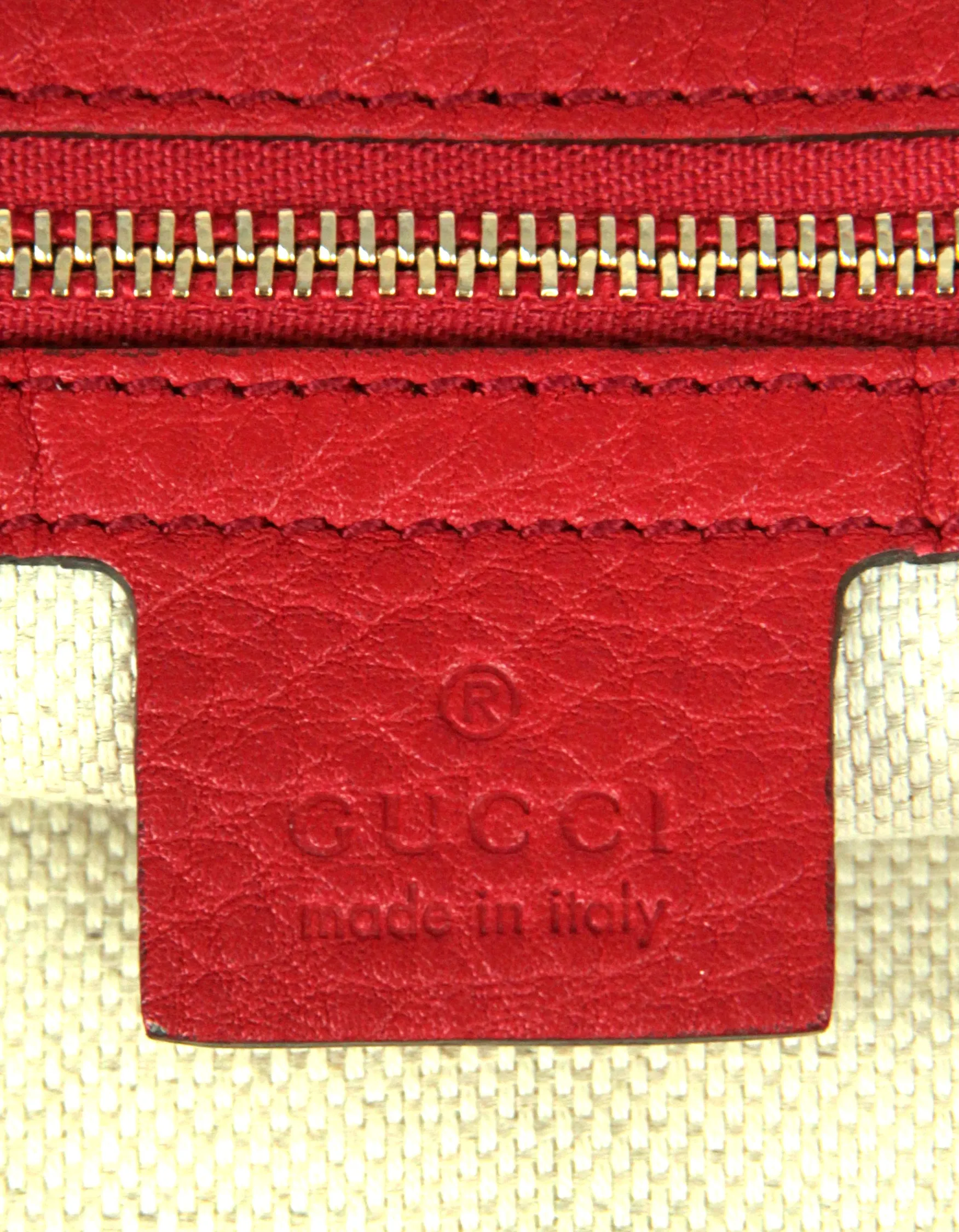 Gucci Red Pebbled Calfskin Leather Soho Chain Tote Bag