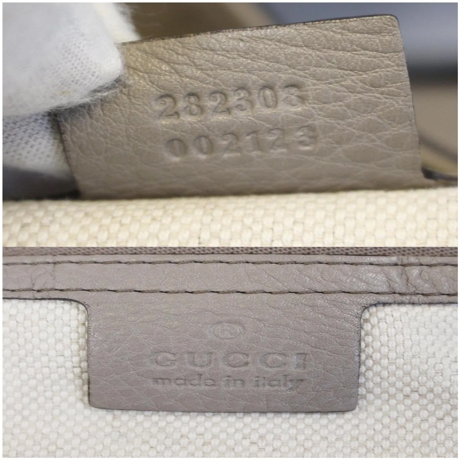 GUCCI Soho Pebbled Leather Large Tote Shoulder Bag Taupe