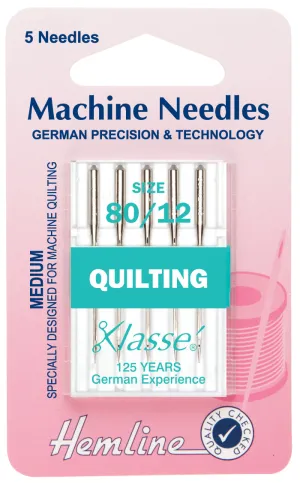 Hemline Sewing Machine Needles Quilting Medium 80 / 12