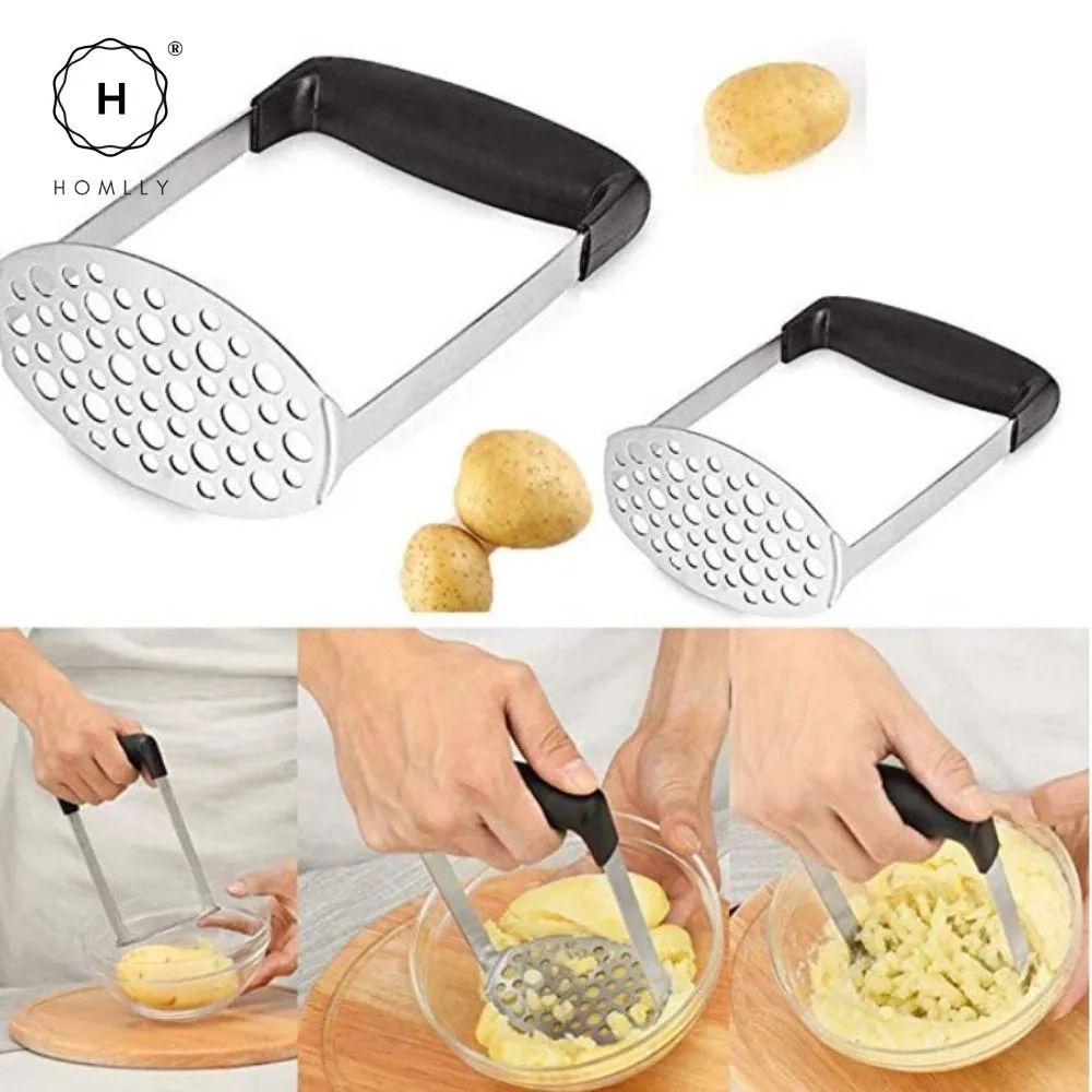 Homlly Stainless Steel Potato Masher with Broad and Ergonomic Horizontal Handle