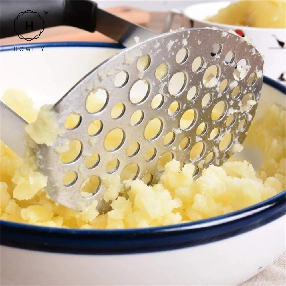 Homlly Stainless Steel Potato Masher with Broad and Ergonomic Horizontal Handle