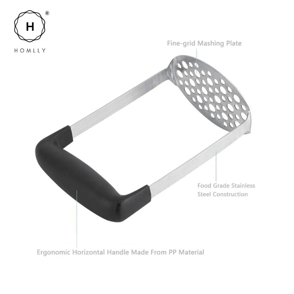 Homlly Stainless Steel Potato Masher with Broad and Ergonomic Horizontal Handle