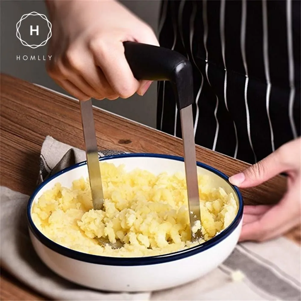 Homlly Stainless Steel Potato Masher with Broad and Ergonomic Horizontal Handle