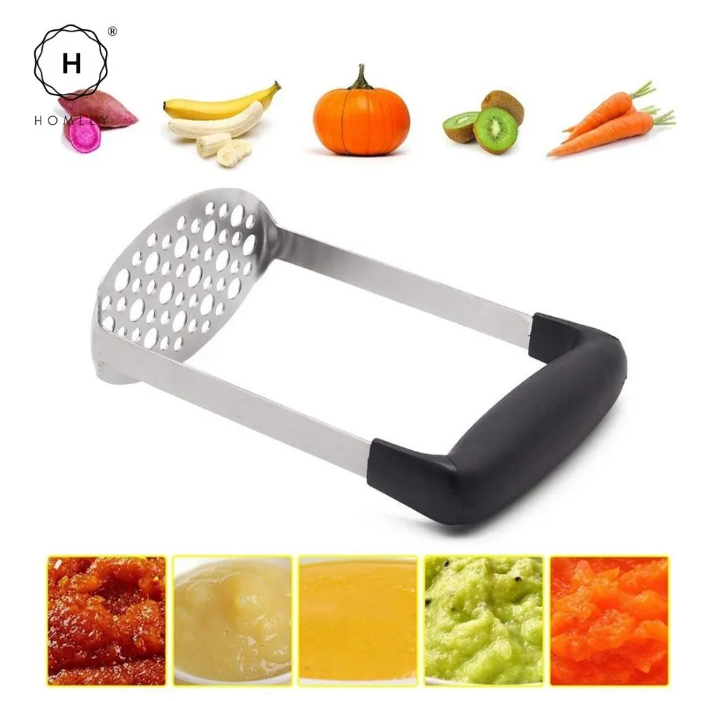 Homlly Stainless Steel Potato Masher with Broad and Ergonomic Horizontal Handle