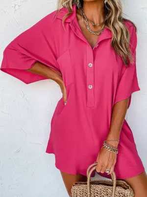 Hot Pink Collared Loose Romper
