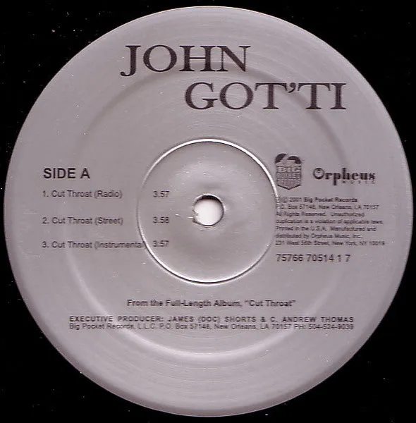 John Got'ti – Cut Throat / Put It On Me / Scarred Vinyl LP Record *Sealed 2001 Release*