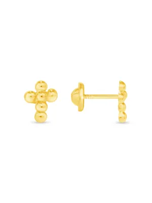 Kid Beaded Cross Stud Earrings 14K