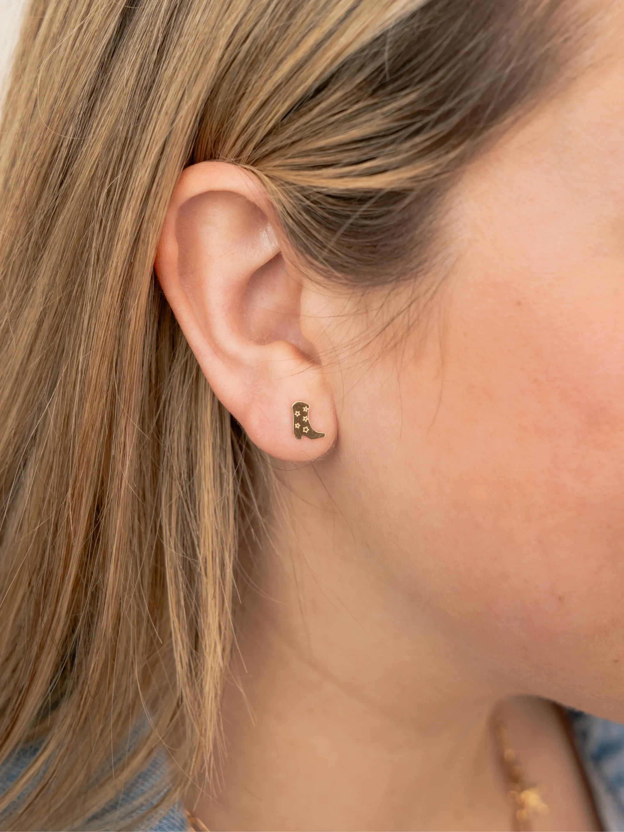 Kid Cowboy Boot Stud Earrings 14K
