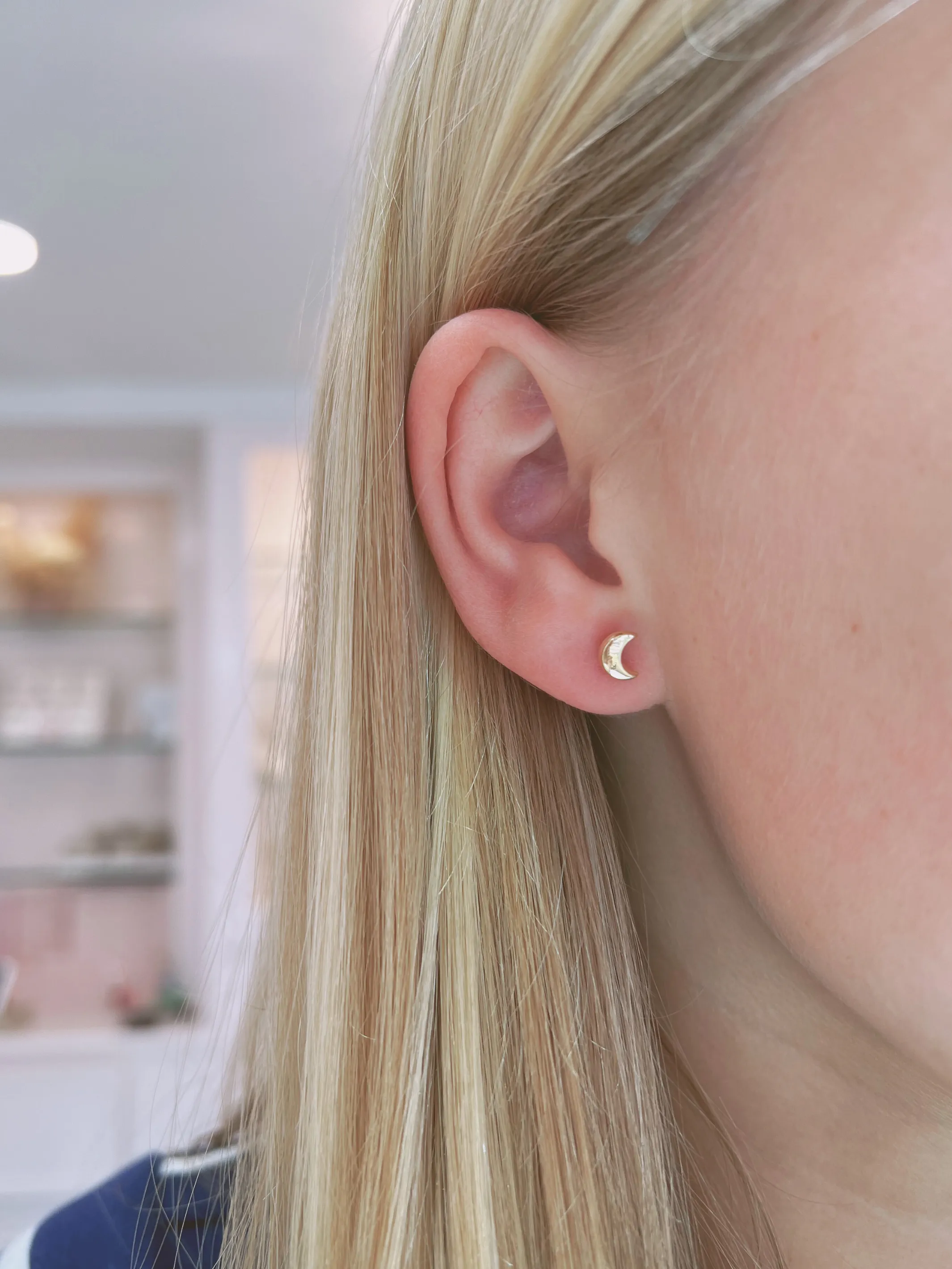 Kid Gold Moon Stud Earrings 14K