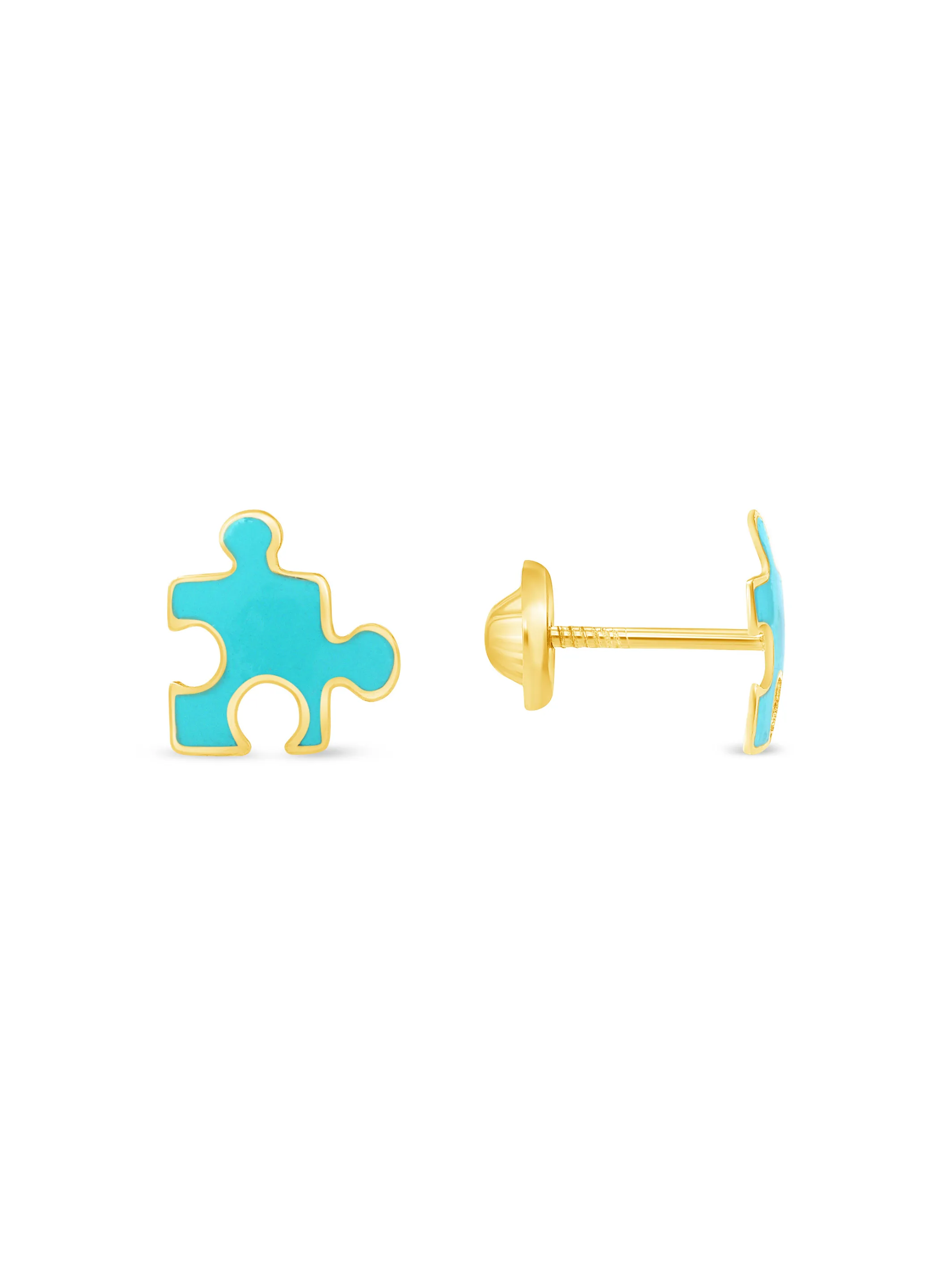 Kid Puzzle Piece Stud Earrings 14K