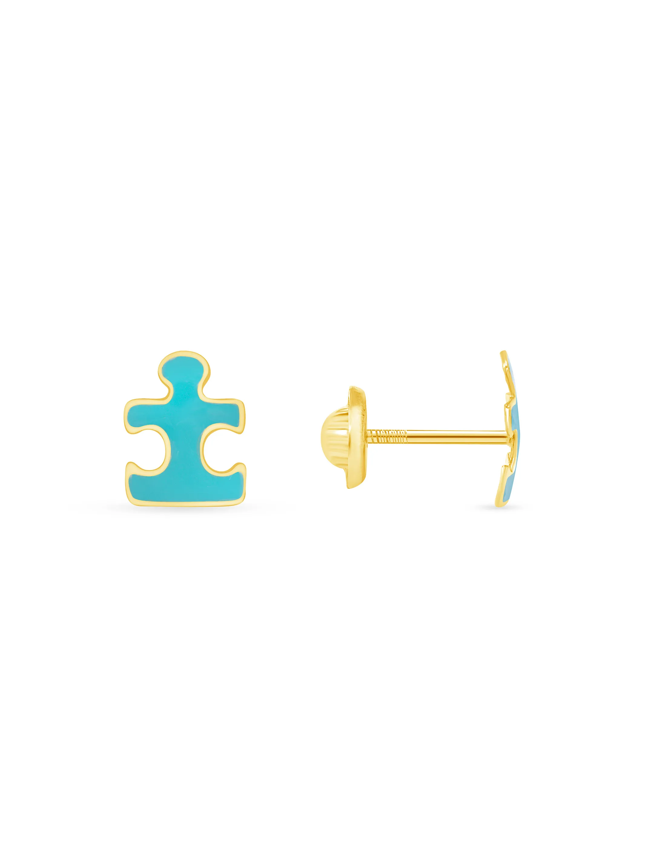 Kid Puzzle Piece Stud Earrings 14K