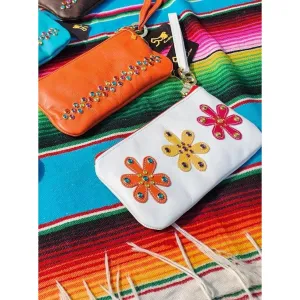 KurtMen White 3 Blooms Accessory Pouch With Wristlet