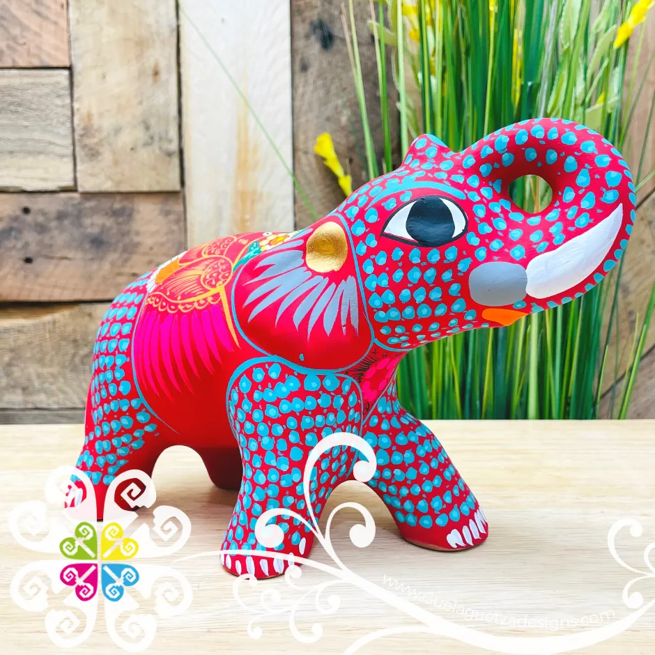 Large Clay Elephant - Hand Painted Figure