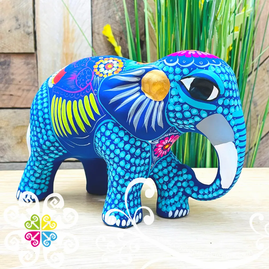 Large Clay Elephant - Hand Painted Figure