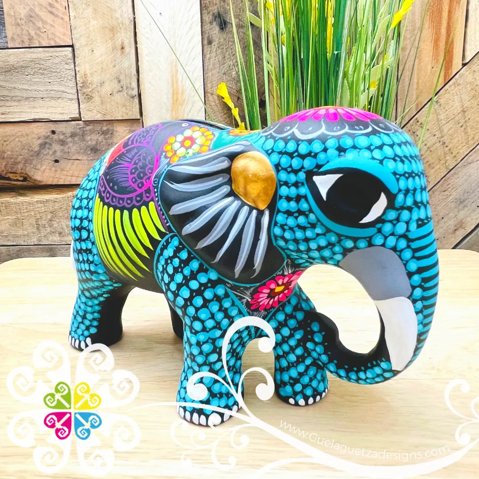 Large Clay Elephant - Hand Painted Figure