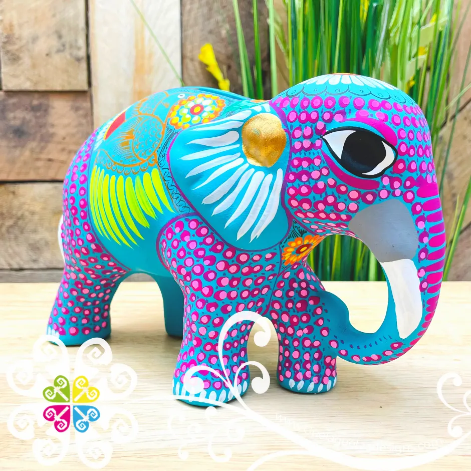 Large Clay Elephant - Hand Painted Figure