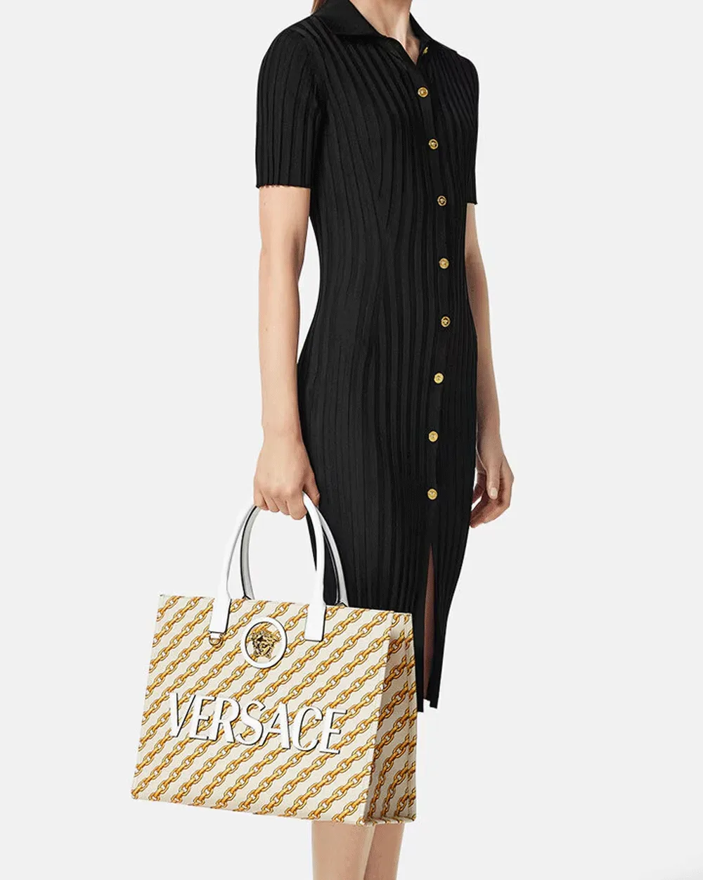 Large La Medusa Fabric Chain Stripe Tote