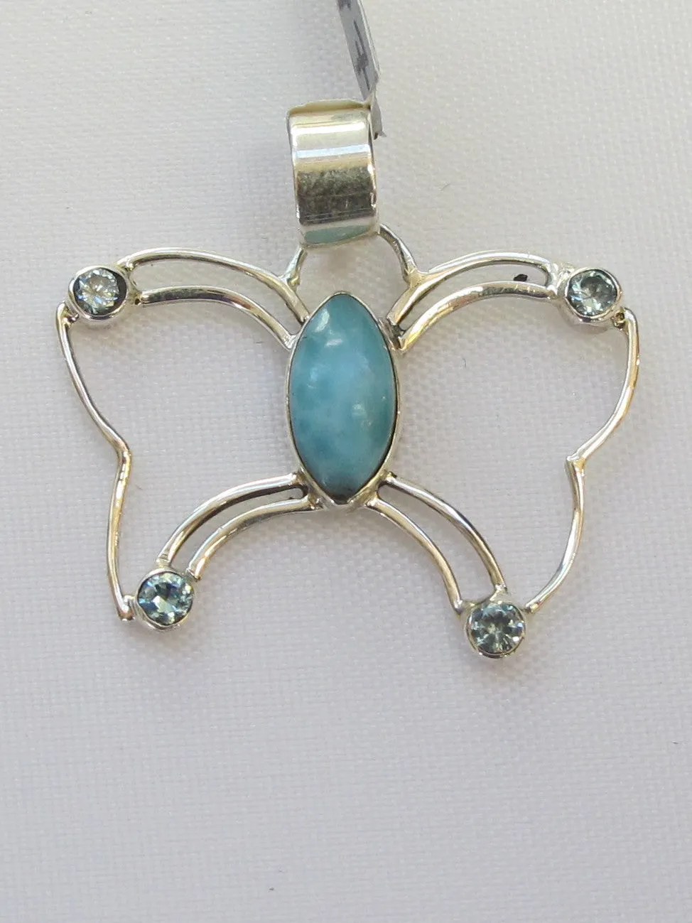 Larimar and Sterling Butterfly Pendant with Blue Topaz
