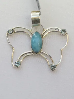 Larimar and Sterling Butterfly Pendant with Blue Topaz