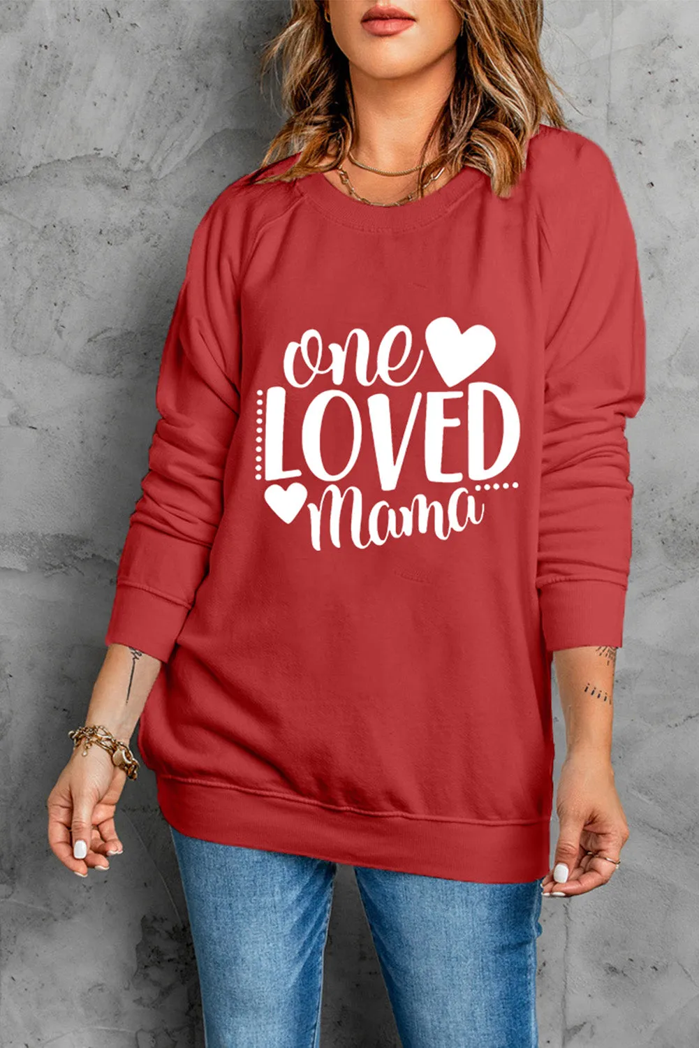 Letter Print Round Neck Long Sleeve Pullover Sweatshirt