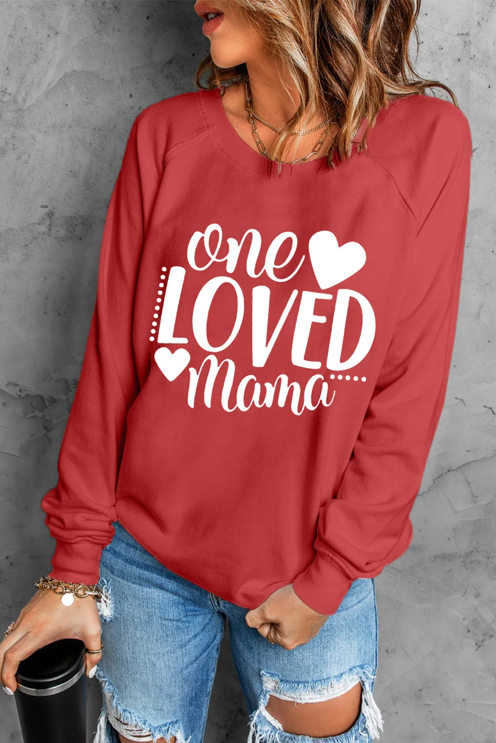 Letter Print Round Neck Long Sleeve Pullover Sweatshirt
