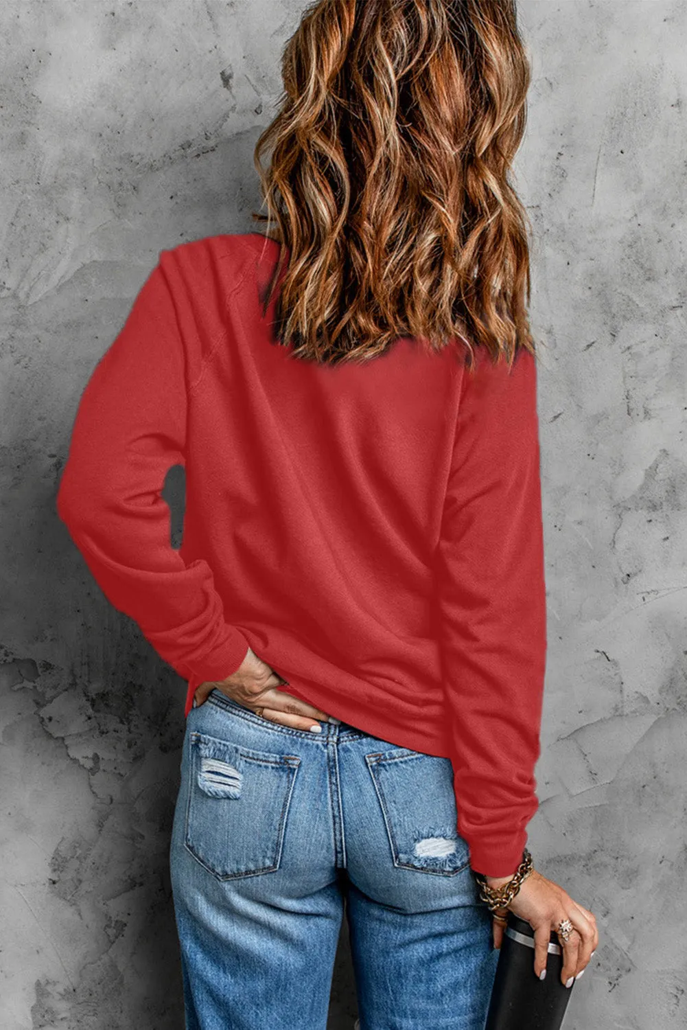 Letter Print Round Neck Long Sleeve Pullover Sweatshirt