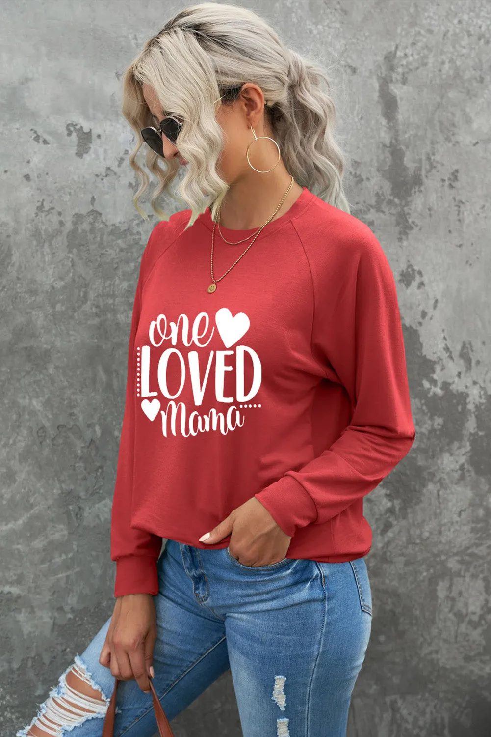 Letter Print Round Neck Long Sleeve Pullover Sweatshirt