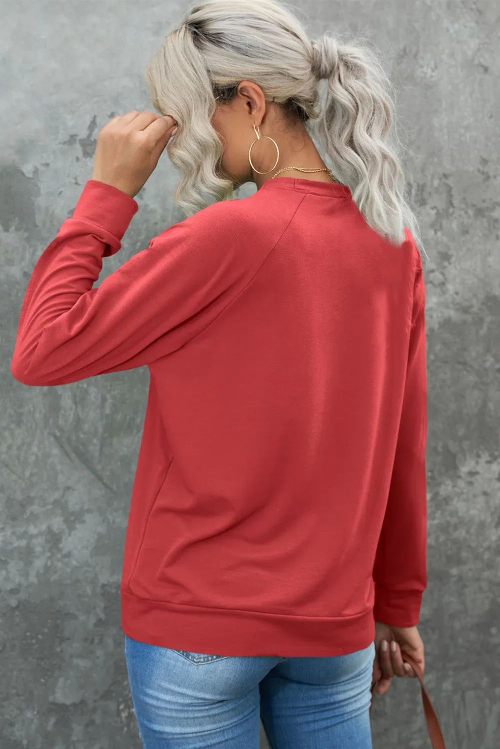 Letter Print Round Neck Long Sleeve Pullover Sweatshirt