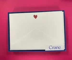 LETTERPRESS SWEETHEART CRANE WHITE  NOTE CARDS WITH RED HEART AND ENVELOPES