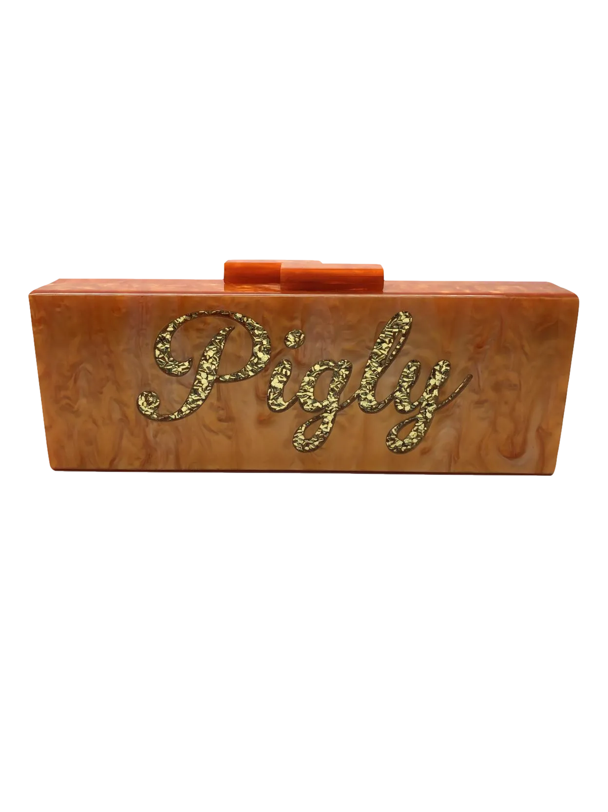 Lily & Bean Orange marble Acrylic Resin Clutch Purse With Built In Mirror One Size