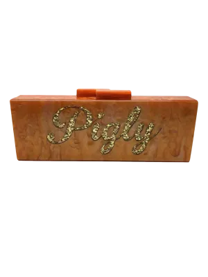 Lily & Bean Orange marble Acrylic Resin Clutch Purse With Built In Mirror One Size