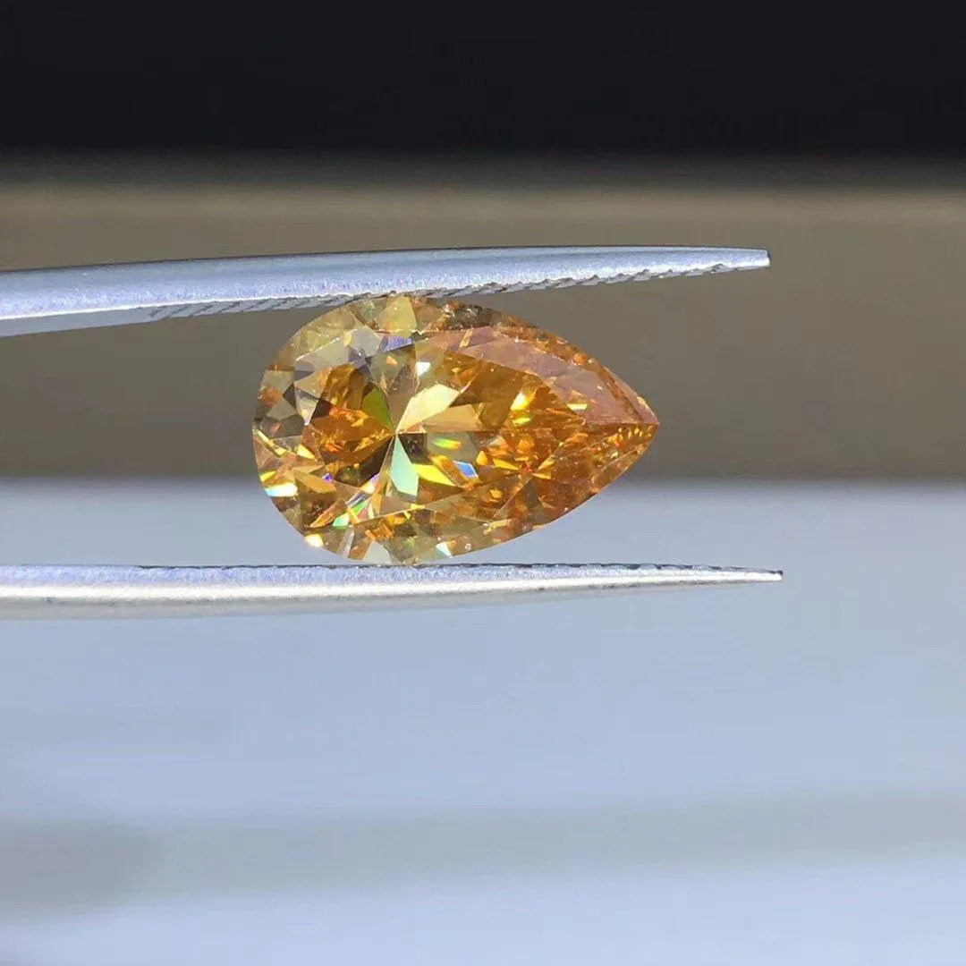 Loose Golden Champagne Moissanite Pear Cut VVS1 | Excellent Pear Cut With Certificate | Golden Loose Moissanite Gemstone for Jewelry Making
