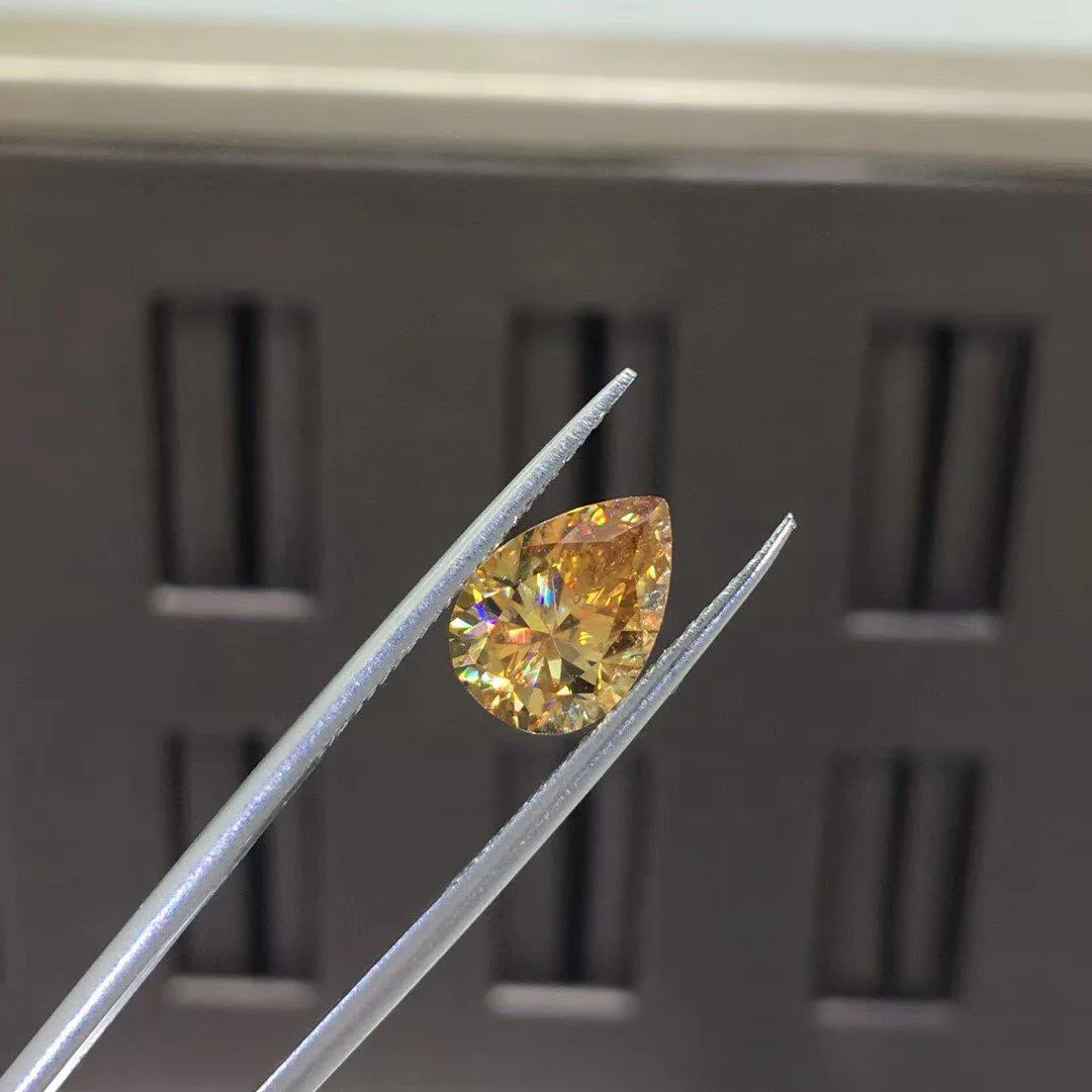 Loose Golden Champagne Moissanite Pear Cut VVS1 | Excellent Pear Cut With Certificate | Golden Loose Moissanite Gemstone for Jewelry Making