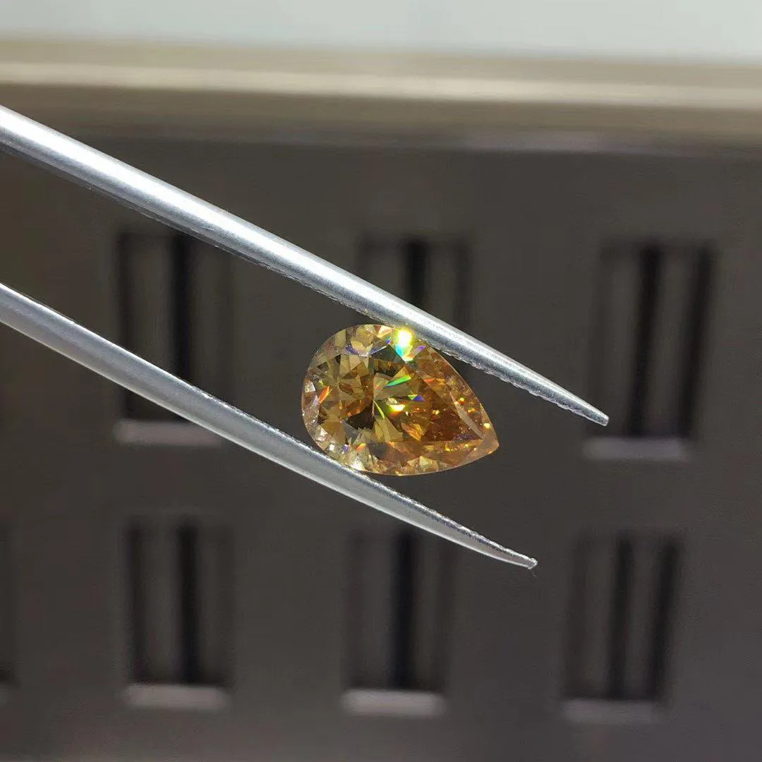 Loose Golden Champagne Moissanite Pear Cut VVS1 | Excellent Pear Cut With Certificate | Golden Loose Moissanite Gemstone for Jewelry Making