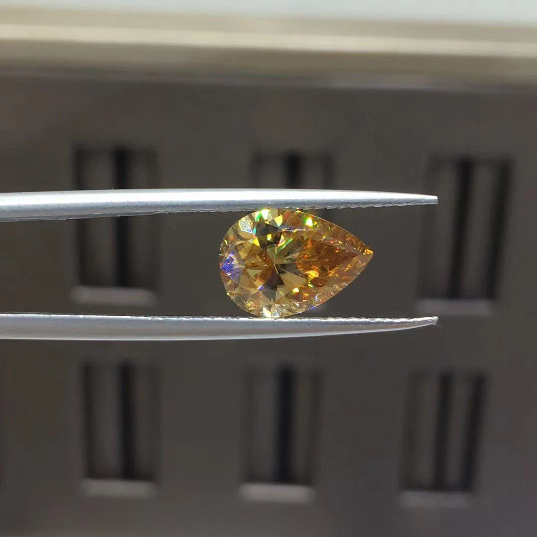 Loose Golden Champagne Moissanite Pear Cut VVS1 | Excellent Pear Cut With Certificate | Golden Loose Moissanite Gemstone for Jewelry Making