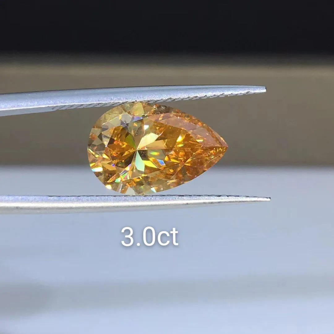 Loose Golden Champagne Moissanite Pear Cut VVS1 | Excellent Pear Cut With Certificate | Golden Loose Moissanite Gemstone for Jewelry Making