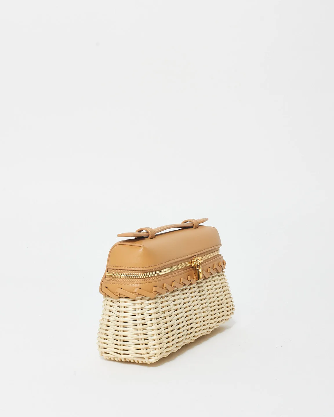 Loro Piana Beige Wicker & Camel Leather Extra Pocket L19 Bag