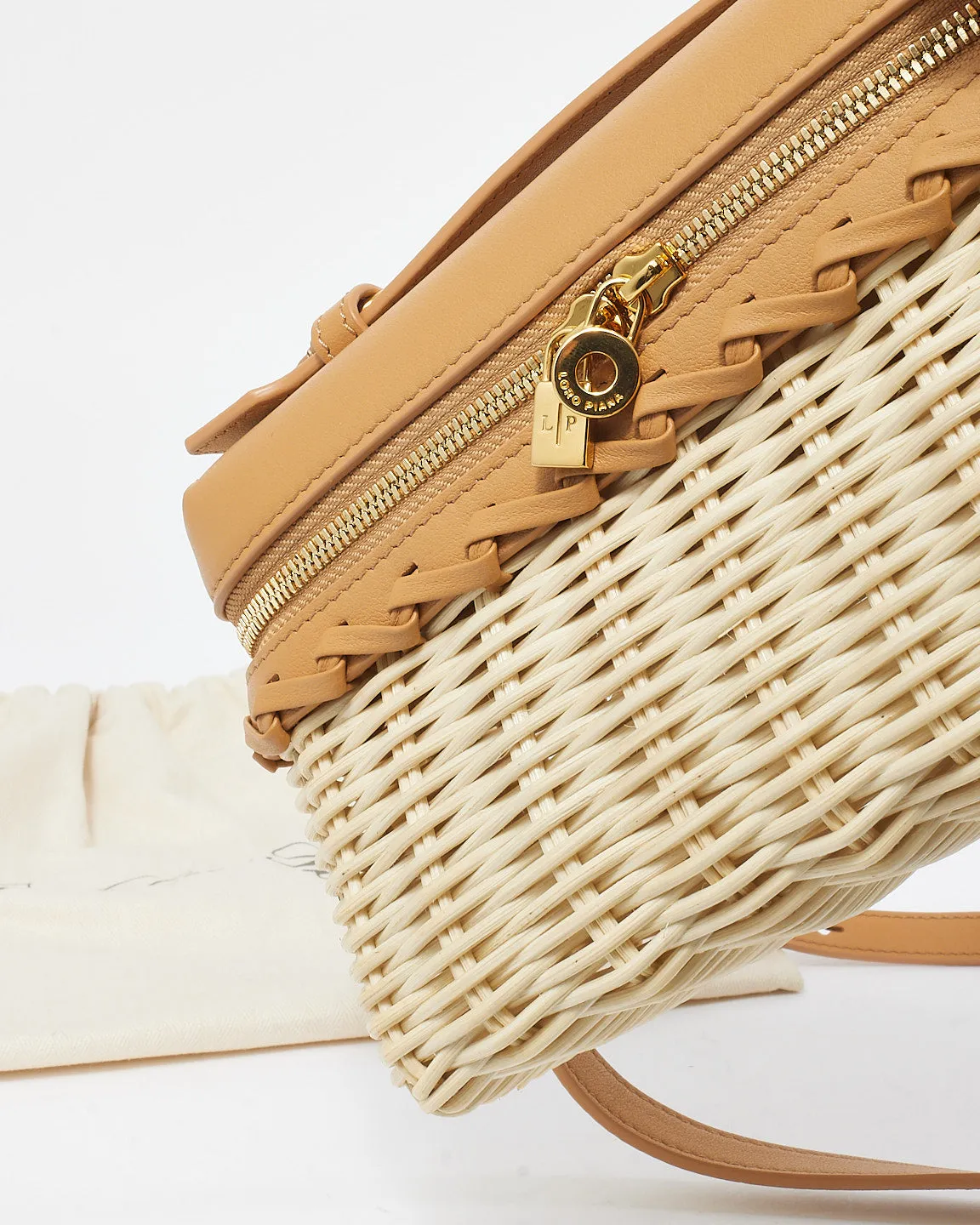 Loro Piana Beige Wicker & Camel Leather Extra Pocket L19 Bag