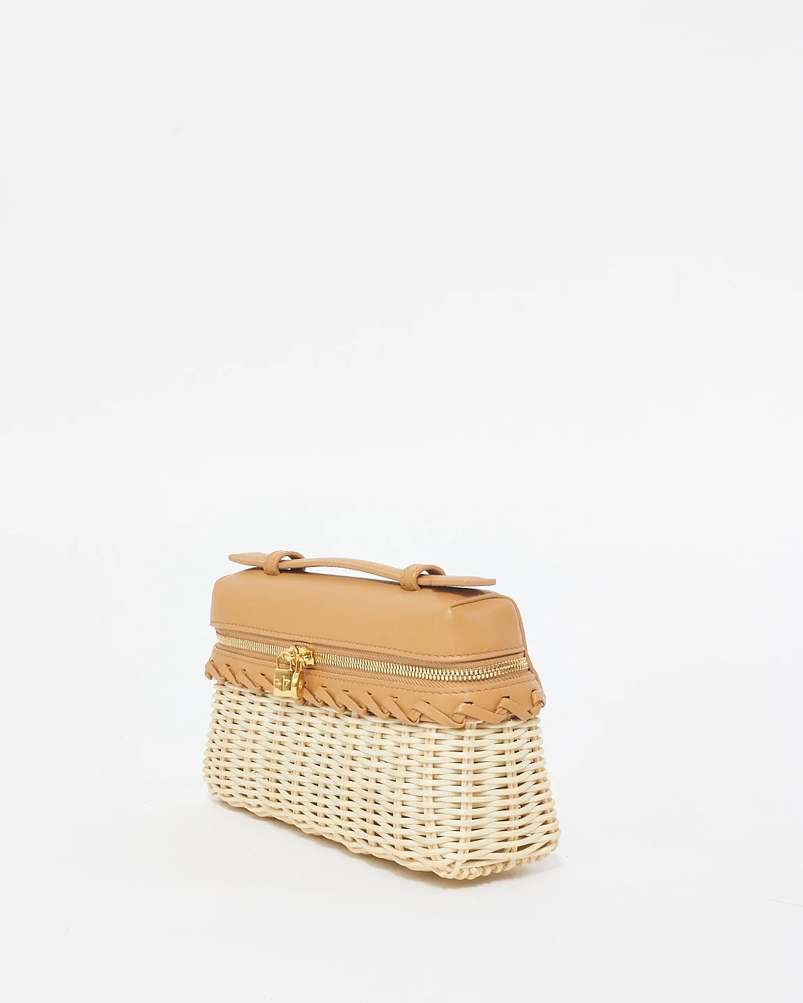 Loro Piana Beige Wicker & Camel Leather Extra Pocket L19 Bag