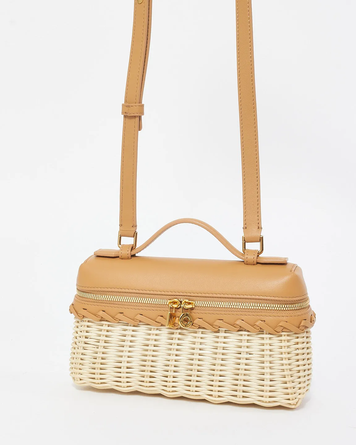 Loro Piana Beige Wicker & Camel Leather Extra Pocket L19 Bag