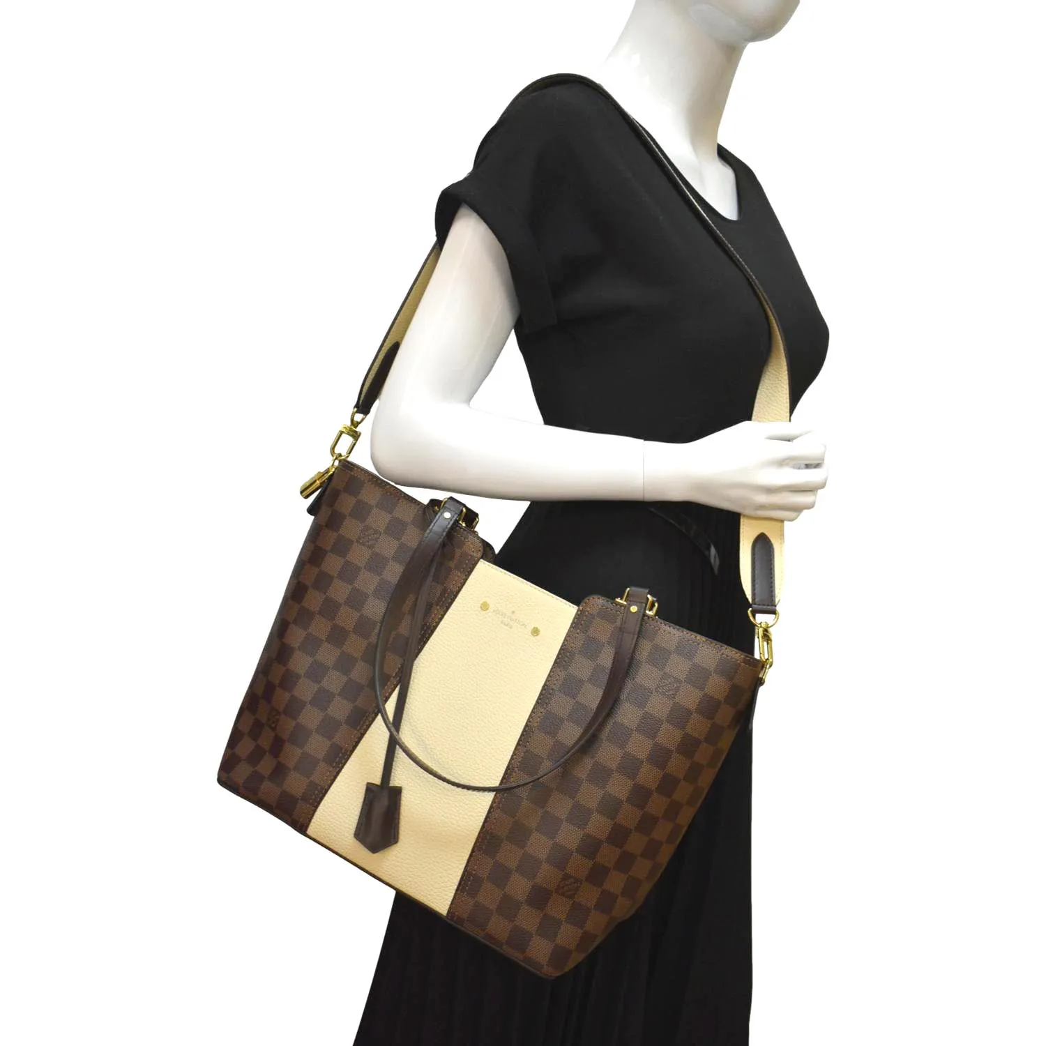 LOUIS VUITTON Jersey Damier Ebene Tote Shoulder Bag Creme