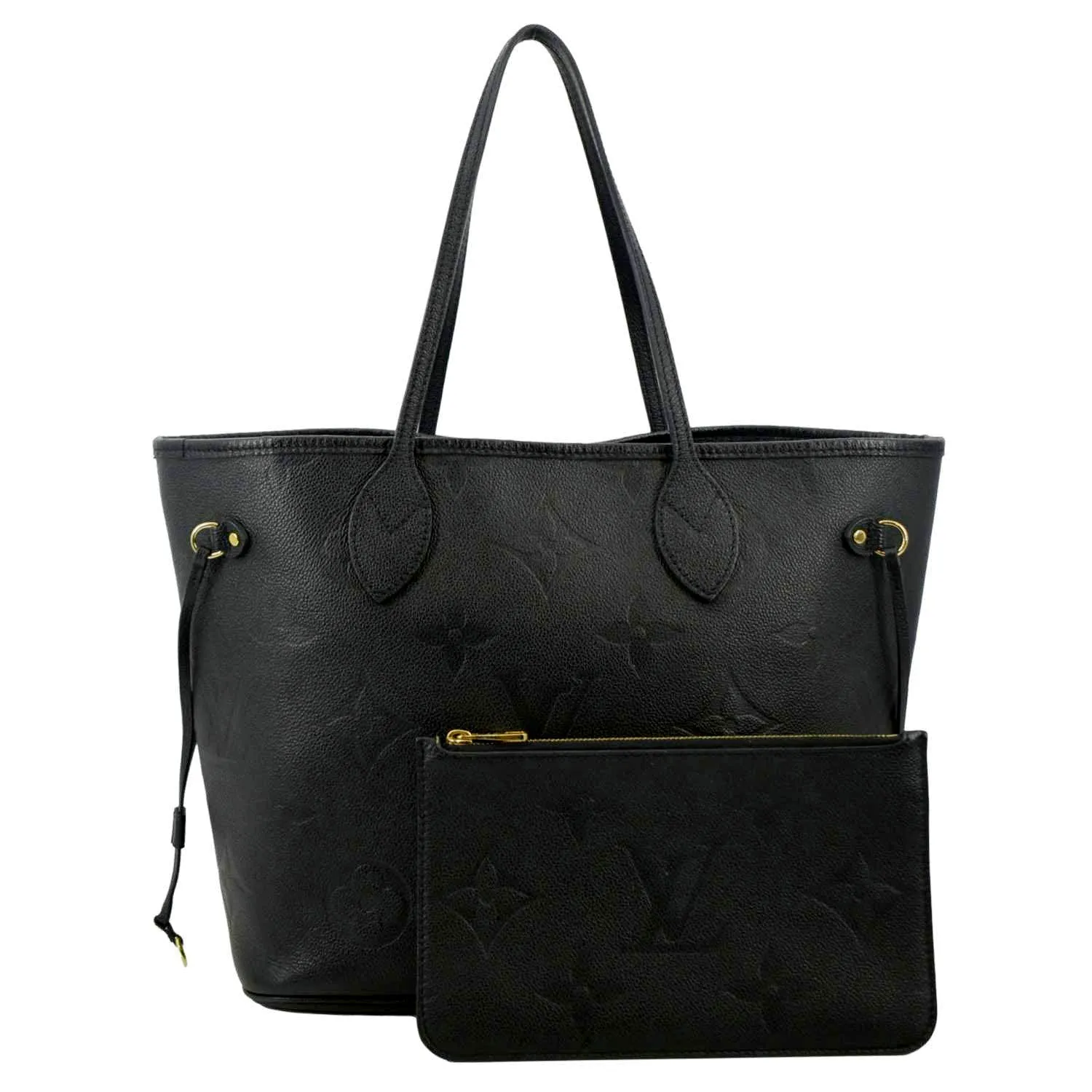 LOUIS VUITTON Neverfull MM Empreinte Leather Tote Shoulder Bag Black