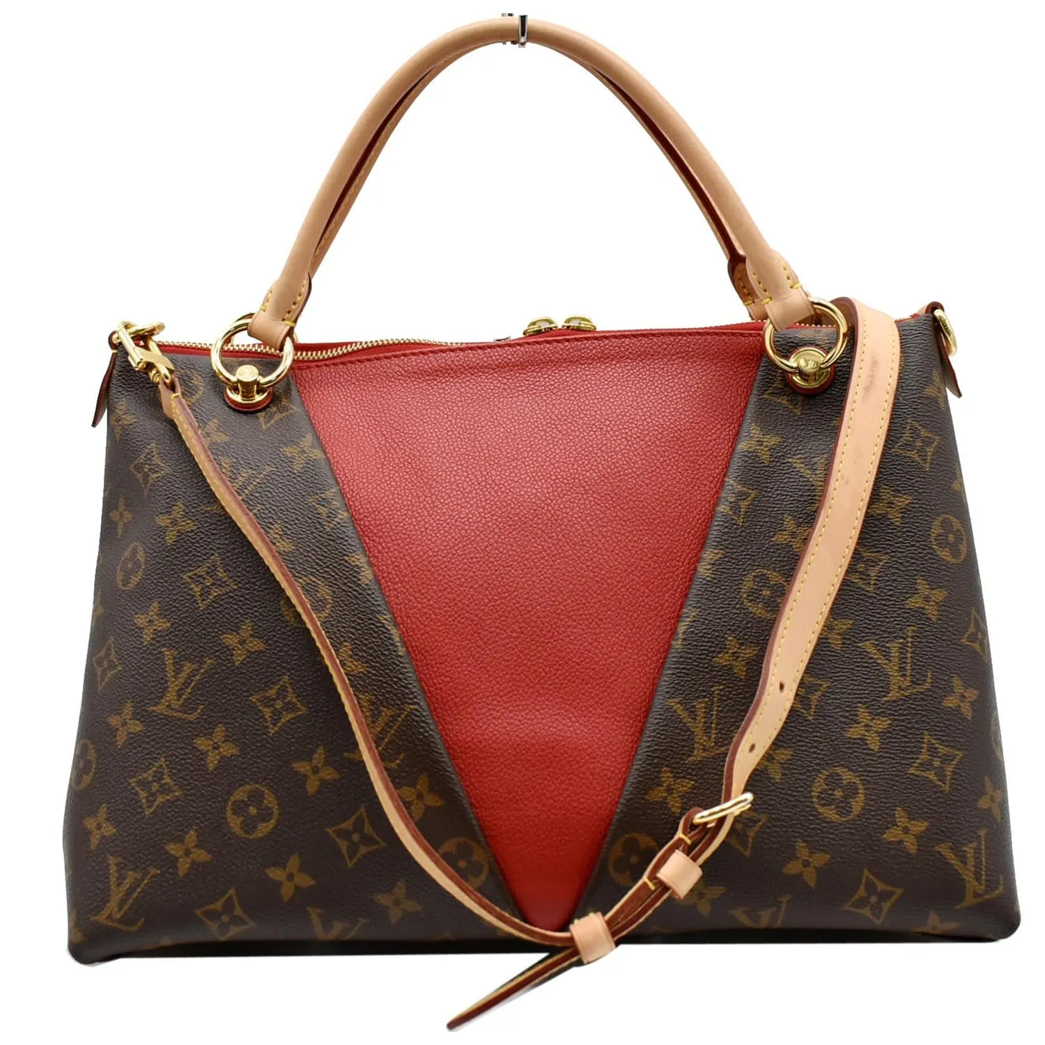 LOUIS VUITTON V Tote MM Monogram Canvas Tote Bag Cerise Red